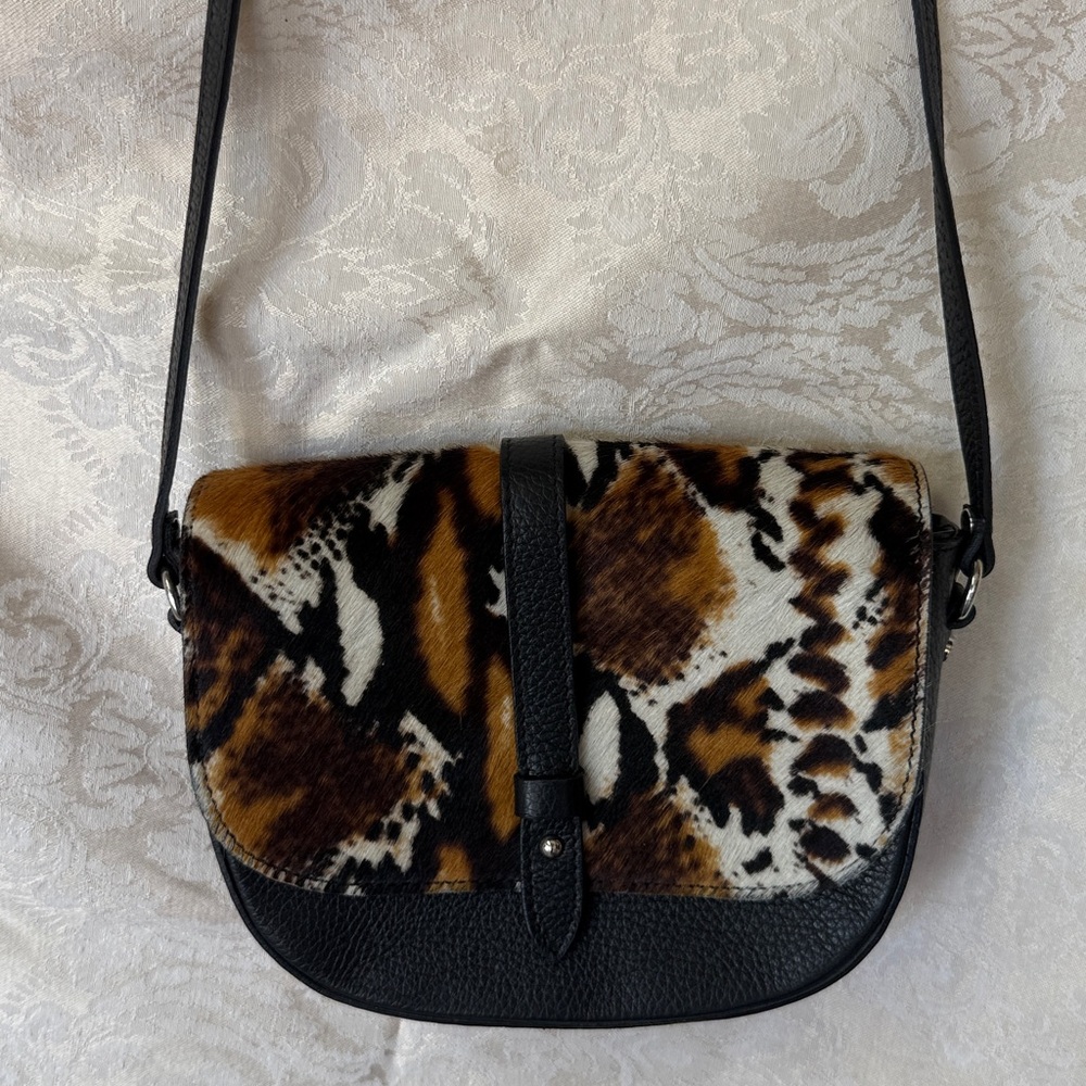 NWOT Black Leather / animal print mohair purse. Purchased in Florence Italy